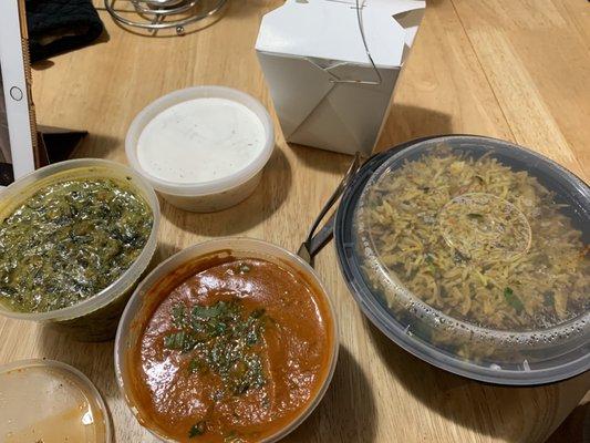 Saag Paneer, Chicken Tikka Masala, Lamb Biryani