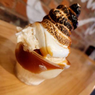 Banana pudding ice cream,  caramel and torched marshmallow