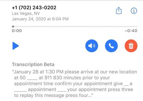 "New location" but the receptionist said they haven't moved, but they also send out their confirmations after hours on a Friday!