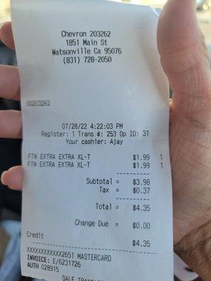 The amount I was charged and the items