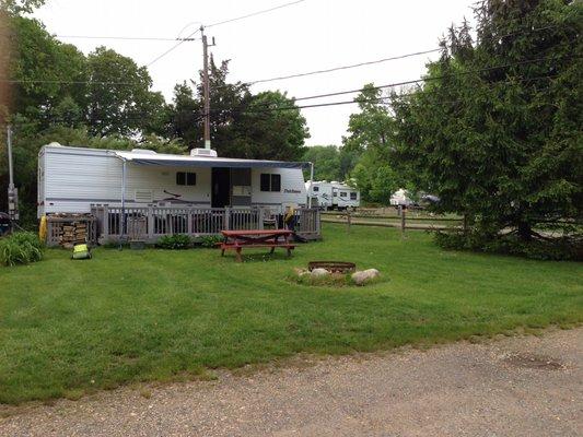 This was my seasonal site in the field area, we had plenty of space for yard games and our two vehicles. Aswell as our trailer and deck.