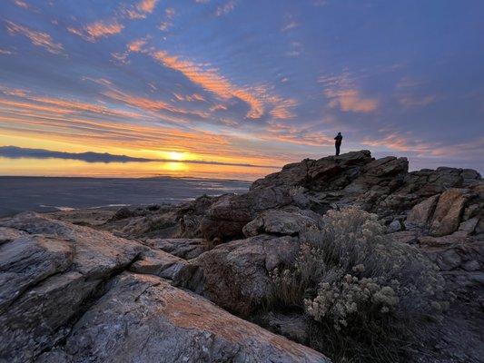 Sunset from the top of Buffalo Point Trail - my son on top of the rocks for scale lol!