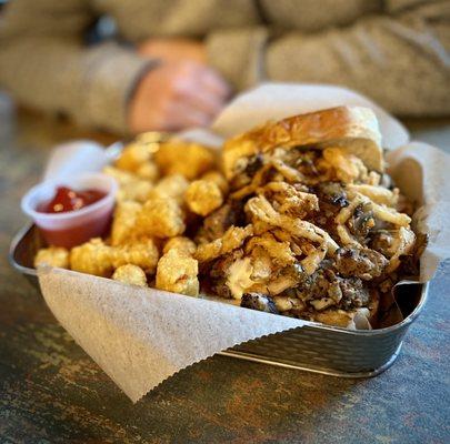 The Berkshire on Texas toast with Tater Tots