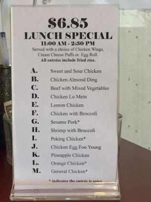 Lunch menu