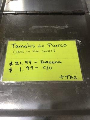 Tamales Selection and Price: 12-23-22