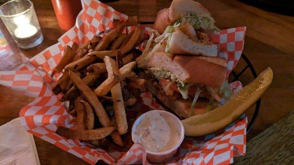 Shrimp boat with fries and added jalapeno tartar