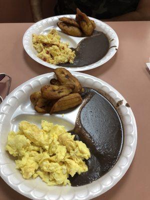 Plantains, black beans, and eggs breakfast