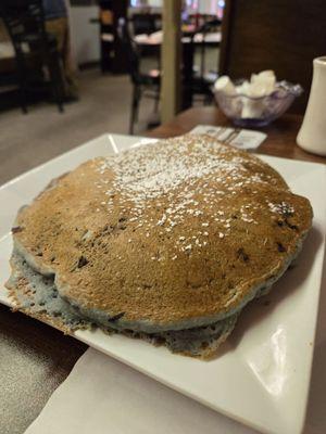 Blue batter blueberry pancakes.  So good!