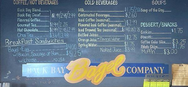 Beverage menu