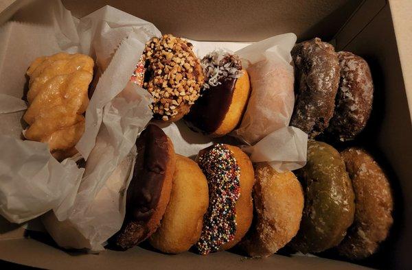 a dozen mixed donuts and a french cruller. The crueller was $4 and while good not worth that price point.