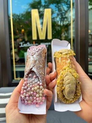 Champagne cannoli and pistachio cannoli