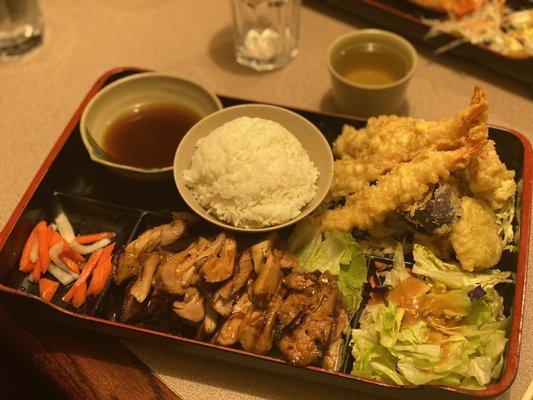 Bento Box with Chicken Teriyaki and Mixed Tempura