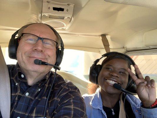 Howard and Aderah on her first flight