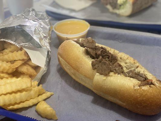 Cheese Steak Sandwich with Cheese Fries