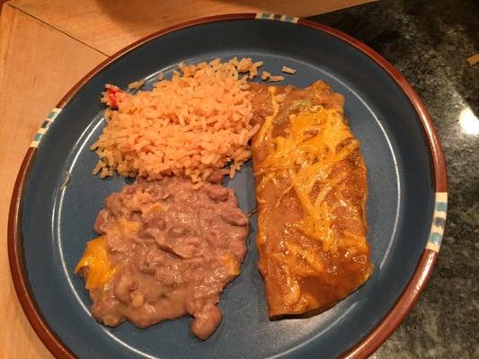 2 cheese enchilada plate w/ rice and beans.