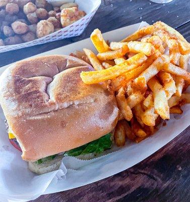 Concert menu--Burger with cheese and fries ($13)