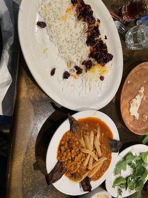 51. Khoresh Gheymeh Bademjan with cranberry rice