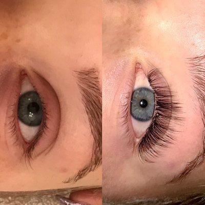 Before and after! Full set of Hybrid lashes.