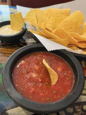 Chips a little stale today but I still ate them because love the sauces!