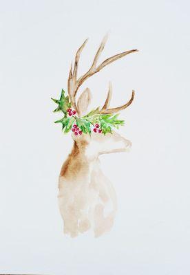 Watercolor - Christmas Reindeer