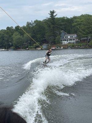 Wakeboarding on Lake Harmony.