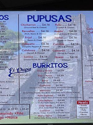 Pupusas Selection and Burritos