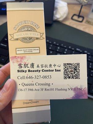 Her business card and received a free rose hand cream