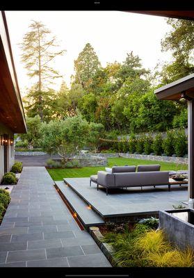 Patio, walkway and stone walls