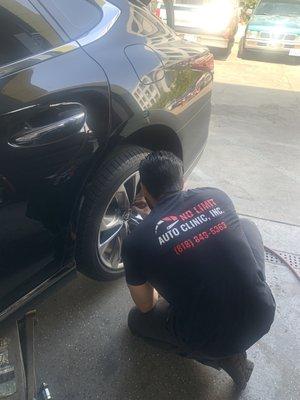 Repairing nail in tire!! Best place ever!