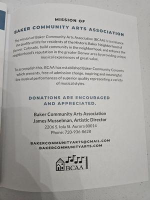 Baker Community Arts Association info