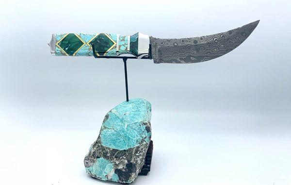 Custom made knife of Turquoise and Malachite by Loren Feldman