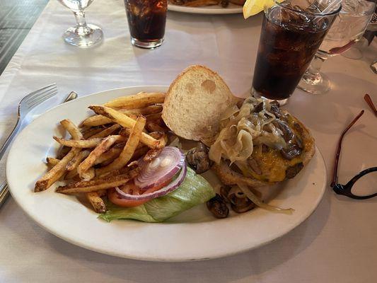 Cheeseburger with cheddar and fries