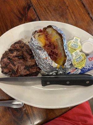 Baked potato like mom used to make w/tender juicy cut w/fork fillet