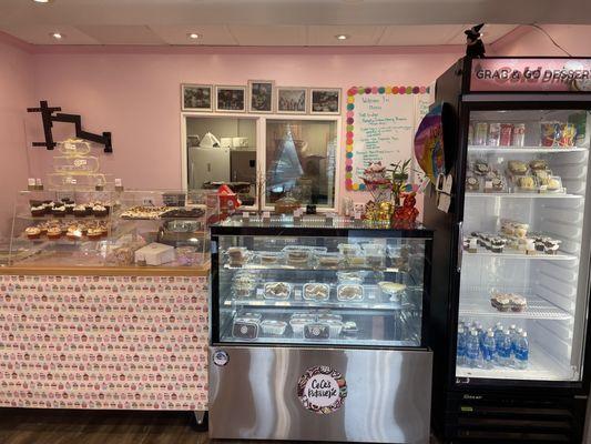 Pastry fridge and pastry case.