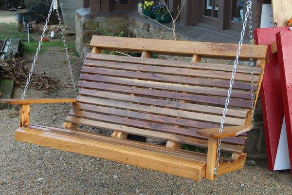 Beautiful 5' Black Walnut and oak porch swing with hi gloss finish.