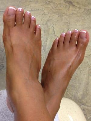 Funny posting a pic of my feet but wanted to show off the French pedicure by Helen.    Great job and $30! :-)