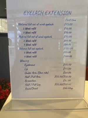 Eyelash Menu