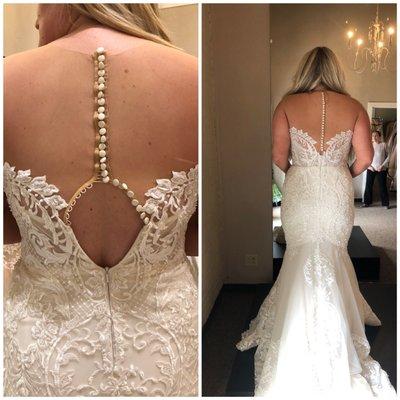 My dress June 2018 on the left - the biggest the designer made! On the right is me 2/6/19!