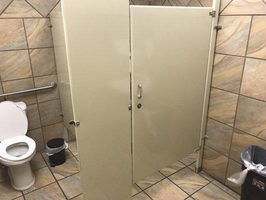 Clean ladies room with 2 stalls. (Hubby says men's room has a urinal and a stall)