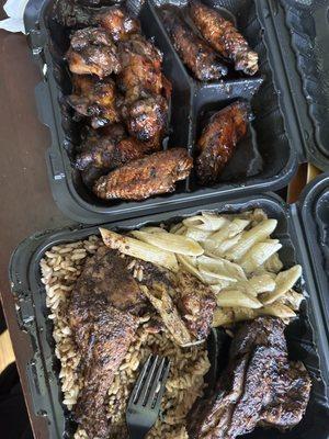 Jerk BBQ Chicken and Jerk Chicken, Rasta Pasta, Rice and Peas