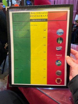 Drink menu