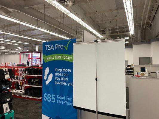 TSA precheck services by the tech center inside Staples