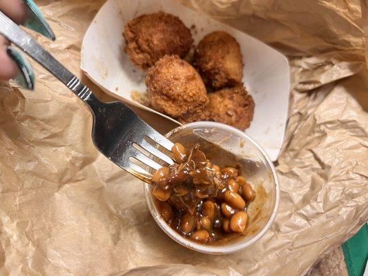 Hush Puppies Baked Beans with Brisket