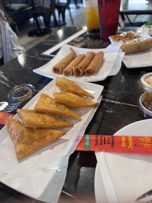 Crab rangoons, firecracker shrimp, spring rolls