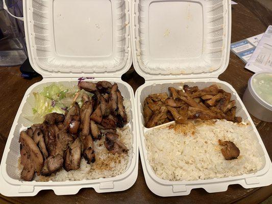 Chicken teriyaki (left); spicy teriyaki (right)