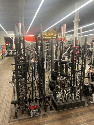 PrimeTime Fitness Olympic Bars and machine attachments available at Fitness Gallery