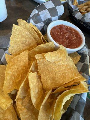 Chips and salsa came with Mexican dinner