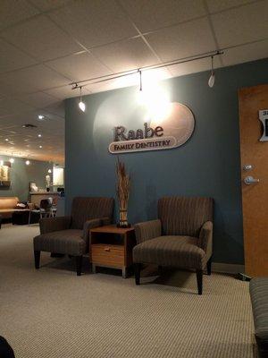 Waiting area for Raabe Family Dentistry, Integrated TMJ Partners, and One Life Balance Natural Health Center.