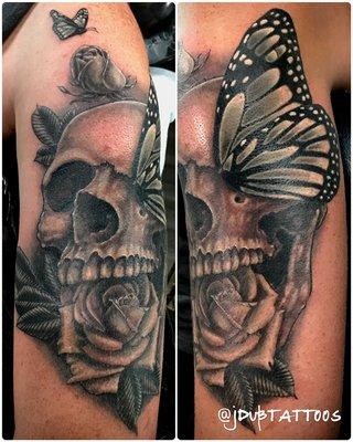 Skull roses and butterflies