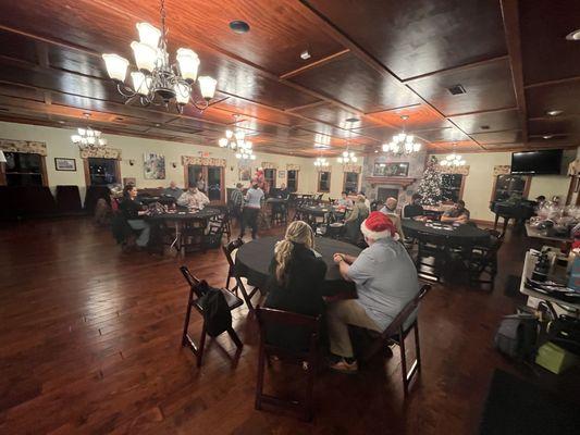 Some of the veterans enjoying the food that was donated from Texas roadhouse.